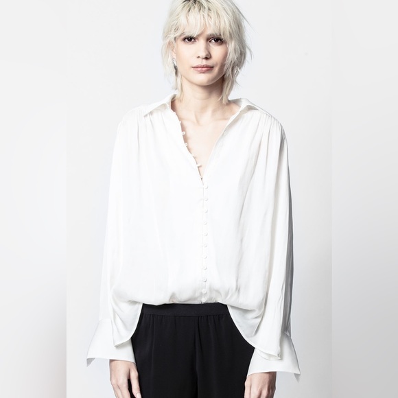 NWT Zadig & Voltaire Trent Button-front White Satin Shirt - Picture 3 of 10